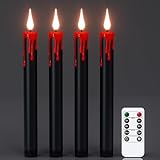 Wondise Halloween Flameless Taper Candles with Remote and Timer, Battery Operated 3D Wick Flickering with Blood Dripping Halloween Candles for Spooky Horror Home Halloween Decoration