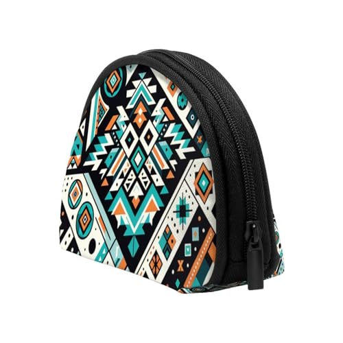 Portable Coin Purse Colorful-Navajo-Pattern-Aztec Mini Zippered Money Pouch Card Holder4