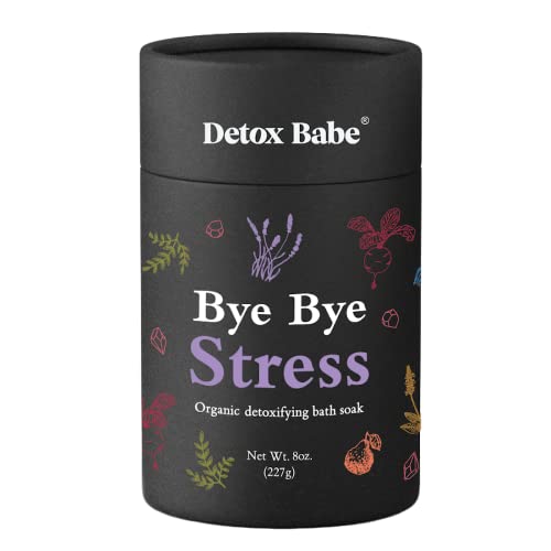 Bye Bye Stress Organic Detox Bath Salt Soak (8 Oz) | Epsom Salt, Red Beet, Chia Seed, Lavender, Frankincense, Bergamot Bath Soak | Herbal Essential Oils Soak | Spa Bath Gift #TOP5