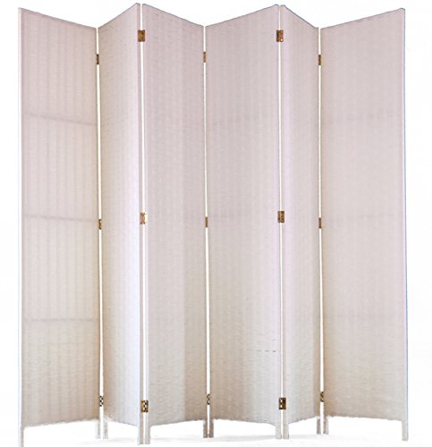 PEGANE Paravent de 6 pans tressé en Fibres Naturelles Coloris Blanc - Dim : H180 x L270 cm