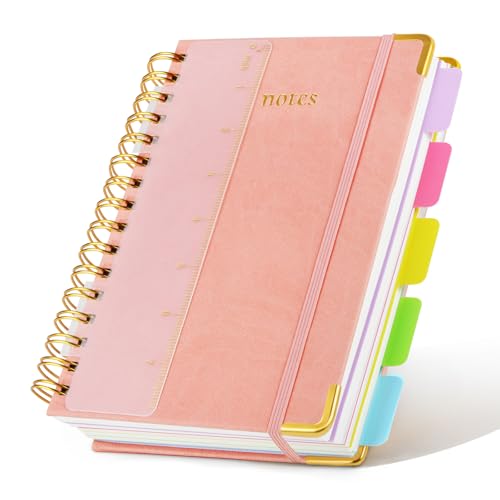 Carnet pour femme rose avec onglets amovibles, règle intégrée et 300 pages pour 5 sujets