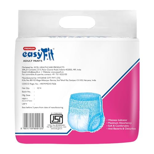Image of Easyfit Unisex Adult Pull-Ups Pant | Leak Proof & Wetness Indicator Diaper Pants with Anti-Bacterial Absorbent Core & Overnight Protection (XL, Count 10)