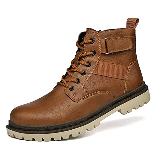 visionreast Men's Motorcycle Boots with Zip Ankle Boots Breathable Casual Leather Boots Round Head Short Boots Outdoor Non-Slip Combat Boots, brown, 7 UK