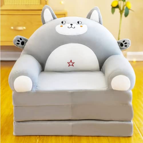 Sofá para niños/sofá perezoso/sillón plegable de felpa plegable con bonito diseño de dibujos animados, sofá de tres capas plegable, suave y cómodo, patrón de ratón gris