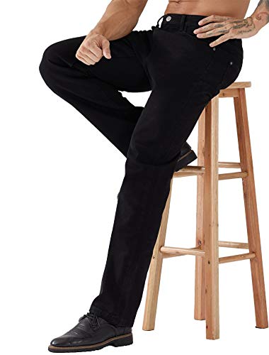 ZLZ Regular Fit Denim Jeans for Men, Mens 5-Pockets Classic Straight Leg Jean Pants Black