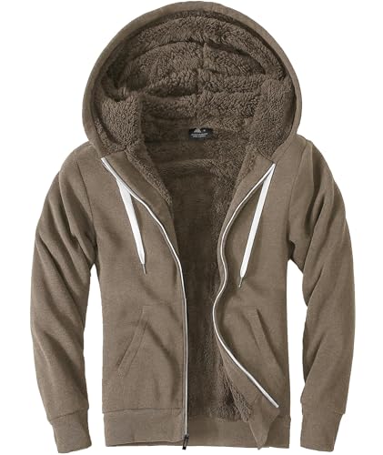 Image of Little Beauty Fleece Hoodies for Men Winter Thick Jackets Sherpa Lined Zip Up Sweatshirt With Kanga Pocket