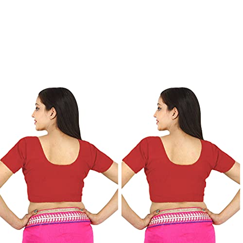 Image of Namita Round Neck Readymade Pure Cotton 2by2 Blouse Combo (Chestnut-Chestnut) Size: (38)