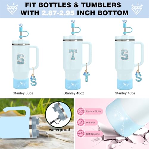 Hpebl 6PCS Blue for Stanley Cup Accessories Set 30/40 OZ Bling Rhinestone Initials Charms for Stanley Decorations Tumbler Accessories Including Diamond Straw Topper, Spill Stopper（Letter K） - image 4