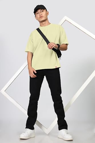 Image of SHODOX Men Oversized T Shirt Solid Dotted Design | Round Neck Loose Fit Drop Shoulder Casual T-Shirt for Men