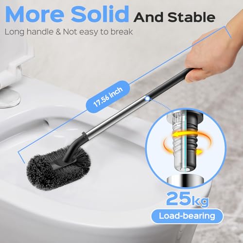 Image of HAMITOR Toilet Plunger and Brush Set: 2 in 1 Stainless Steel Rustproof Combo with Deep Cleaning Curved Bristles - Heavy Duty Toilet Unclogging for Family Bathroom - Compact Apartment Accessories