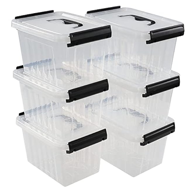 Ramddy 3.5 Quart Small Plastic Storage Box with Handles, 6 Packs Clear Latching Bin with Lid