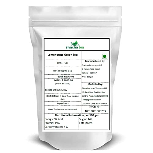 Image of Siyacha Tea, Lemongrass Green Tea, 1 KG, Whole Leaf Detox Beverage, Improves Digestion, Boosting Metabolism, Healthy Herbal Blend, Makes 500 Cups (approx)