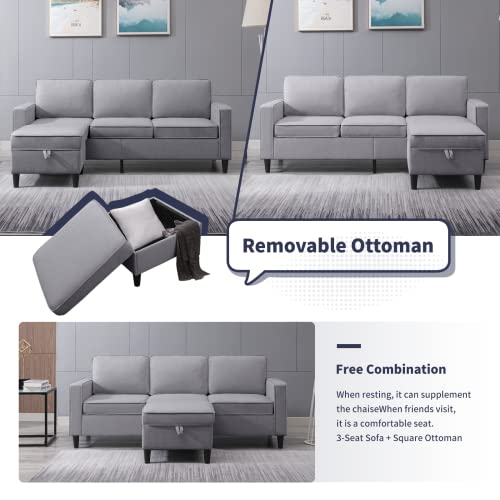 Zafly Convertible Sectional Couch Modular L Shape Sofa With Storage Ottoman Living Room Sets 3-Seat Sofa Sectional Couch For Small Space Living Room Bedroom Office #TOP3
