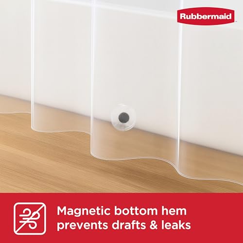 Image of Rubbermaid Clear Shower Curtain Liner, Waterproof Heavyweight 8g PEVA Shower Liner for Bathroom, with Weighted Magnets and Rustproof Charcoal Gray Grommets, 70x72, Standard Size, Clear