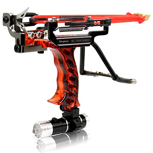 COOY Slingshot - Professional Outdoor Catapult Stainless Steel Launcher Double Spring Wrist high Speed Rocket Hunting Slingshot Adult, with 2 Rubber Bands, Outdoor Catapult Setï¼ˆFire-Redï¼‰