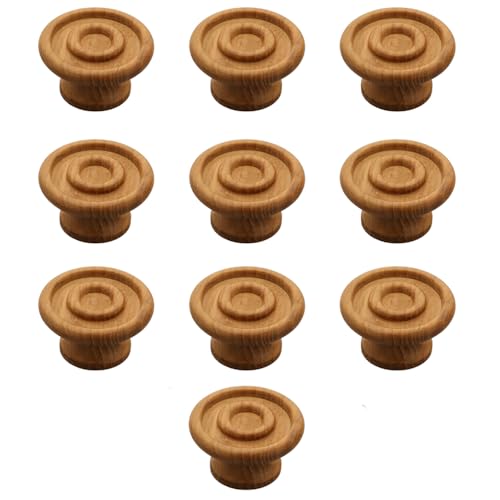 Image of 10 Piece Solid Teak Wood Round Drawer Knob| Natural Finish Wooden Cabinet & Wardrobe Handle | Modern Minimal Furniture Knob for Cupboard, Dresser & Kitchen Drawer -2 Inch-| 3 Years Warranty |