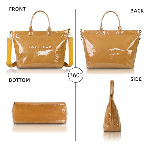 Image of GISMTR Large PVC Tote Bag for Women Letters Print Handbags Kraft Paper Shoulder Bag for Work Travel