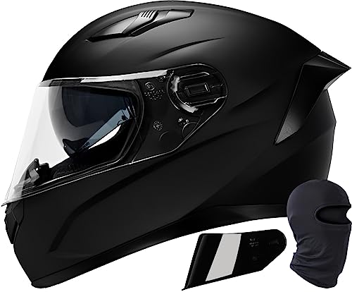 Full Face Motorcycle Street Bike Helmet for Men and Women + 2 Visors and Sweat-absorbent headgear, DOT/ECE Approved Racing Crash Helmet for BMX ATV MTB Riding, Road Racing, Cycling,S~XXXL(52~62cm)