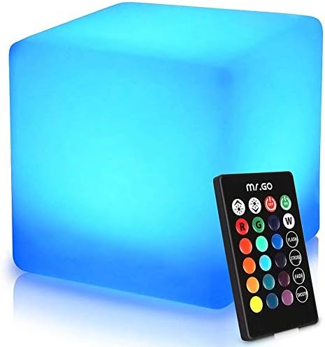 Mr.Go 16-inch Rechargeable LED Cube Chair Light w/Remote, Waterproof RGB Color Changing LED Light Cube Seat Stool Side Table, Ideal Home Bedroom Patio Pool Party Accent Ambient Decorative Lighting