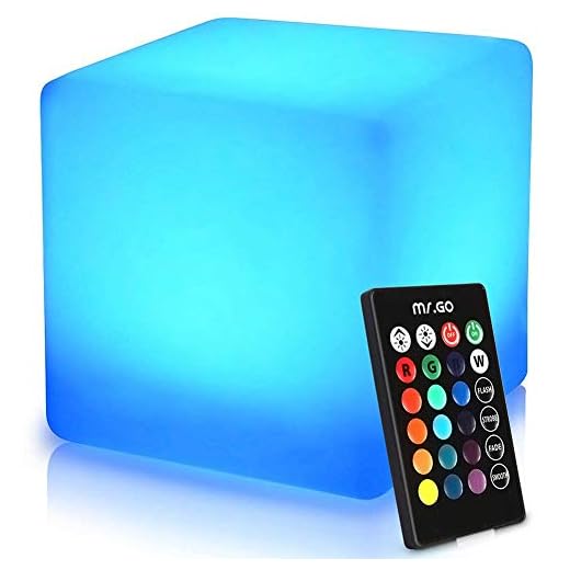 Mr.Go 16-inch 40cm Rechargeable LED Light Cube Stool Waterproof with Remote Control Magic RGB Color Changing Side Table Home Bedroom Patio Pool Party Mood Lamp Night Light Romantic Decorative Lighting