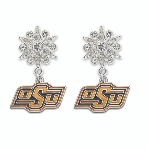 Oklahoma State Cowboys Grace Crystal Starburst Dangle Post Earrings, Silver, Officially Licensed OSU