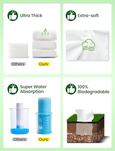 Elvira 100 Count Disposable Face Towels, Biodegradable Facial Cleansing Towels, Ultra Soft & Thick Cloth for Sensitive Skin, Makeup Remover Dry Wipes, Lint-Free Towelettes for Cleansing