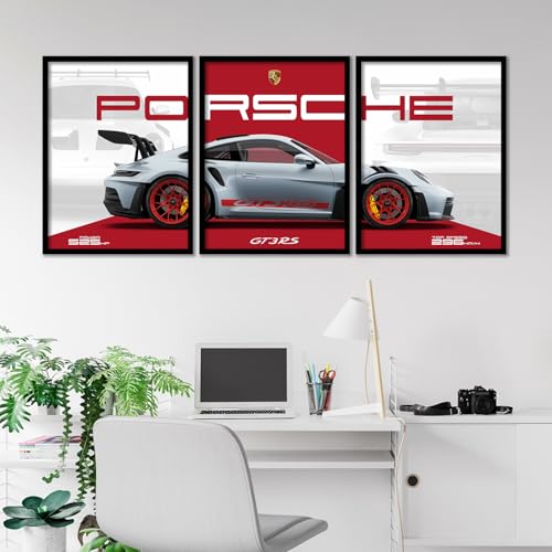 Image of ARTELLY Big Porsche 911 GT3rs Sports Car Framed Wall Posters, Set of 3, Premium Framed Painting, Living Room Bedroom Decoration, Large Size Gift Item for Boys Room Decor (Porsche 2, 19x25 inch)