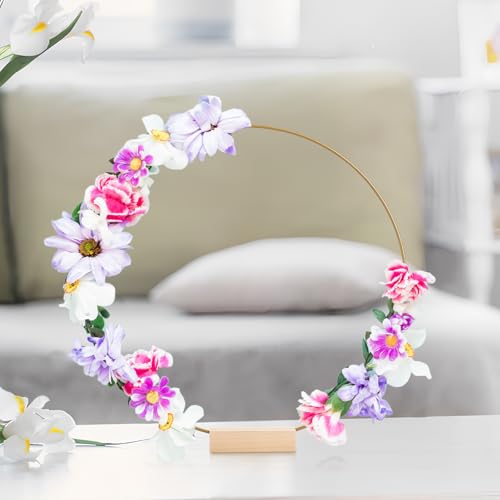 Aros decorativos de metal de 30cm que no se caen con base de madera estable para mesa 5