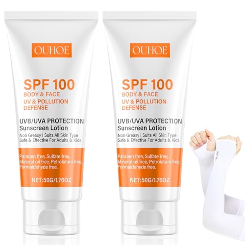 2 Stück Sonnencreme LSF 100 Sunscreen SPF 100 mit Sonnenschutz-Eishüllen Feuchtigkeitsspengende Sonnenschutzcreme Waterproof Nicht Fettend Starker UVA-UVB-Schutz für Alle Hauttypen