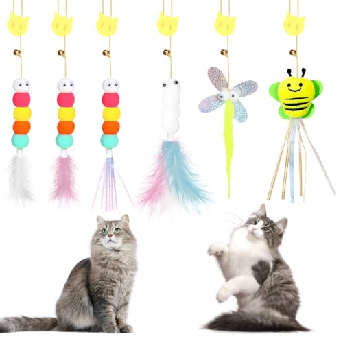 HiShutiao 6pcs Interactive Cat Toy，Hanging Feather Cat Toys，Self Play Cat Hunting Toys ，Stimulation Toys for Indoor Adult Cats,Kittens