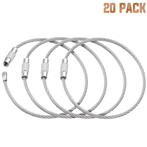 BlueCosto - Wire Keychain Cable - 50 PK, 6.7” / 17cm - 2mm Thick Stainless Steel Keyring Wire Loops - Secure Screw Lock for Hanging Luggage Tags & Organizing Keys