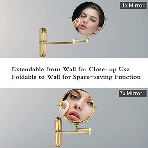 Nicesail 8 Inch Double-Sided Wall Mounted Mirror, Magnified 7X Makeup And Shaving Mirror, Height Adjustable-Gold #TOP6