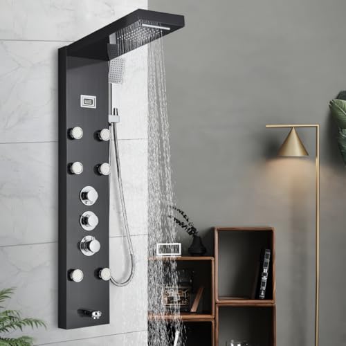 Harnart 5-in-1 nero termostatico vasca idromassaggio idromassaggio doccia colonna con