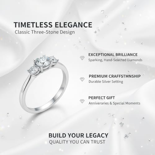 Image of Choose Your Gemstone Classic Three Stone Ring 925 Sterling Silver Round Shape 3 Stone Engagement Rings Everyday Jewelry Wedding Jewelry Handmade Gifts for Wife US Size 4 to 12