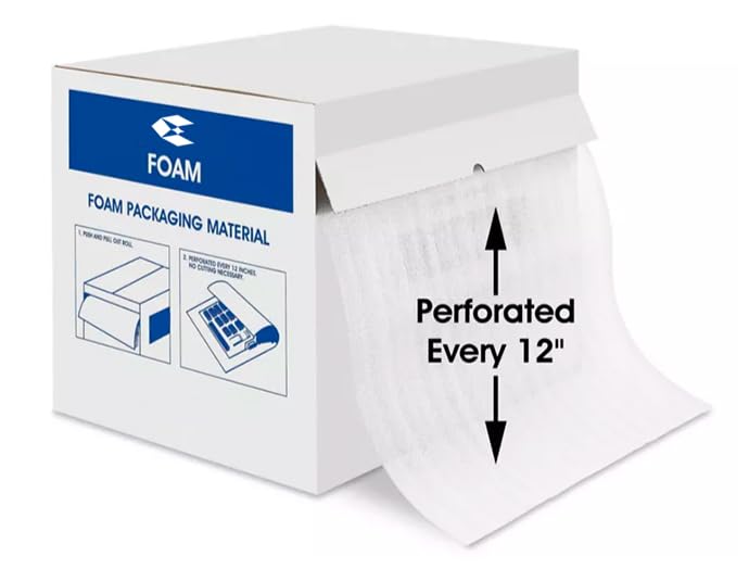 24" Wide x 350' Long 1/16" Thick Packing Foam Roll, Perforated, In Box For Shipping, Packing, Moving, and Storage; Moisture Repellent