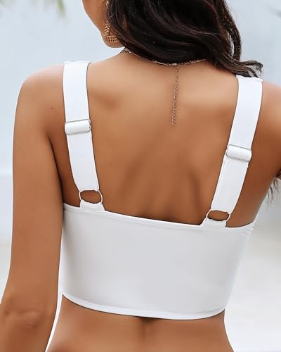 Image of GRAPENT Bikini Tops for Women Cropped StrapCore Tankini Tops Beach Padded Knot Twist Cut Out Adjustable Swimwear Top Only