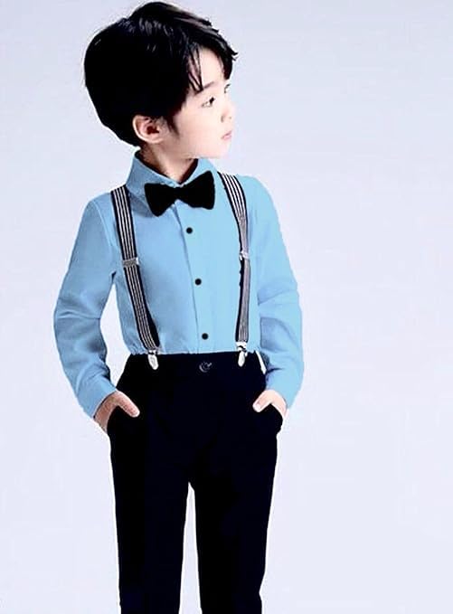 Image of SAGAR IMPEX Boys Cotton Blend Solid Full Sleeves Shirt and Pant Set with Suspender and Bow Tie | Clothing Set for Boys
