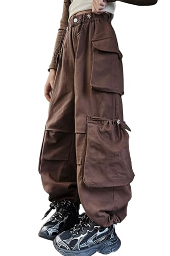 AOWKULAE Girls Drawstring Crago Pants Casual Wide Leg High Waist Pants Kids 5-15 Years