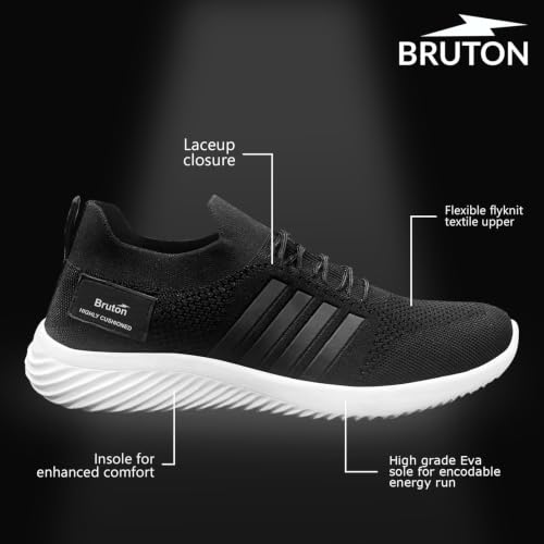 Image of BRUTON Men's Running Shoes | Lightweight Sports Shoes for Walking, Gym, Training Breathable Mesh Lace-Up Sneakers | Black