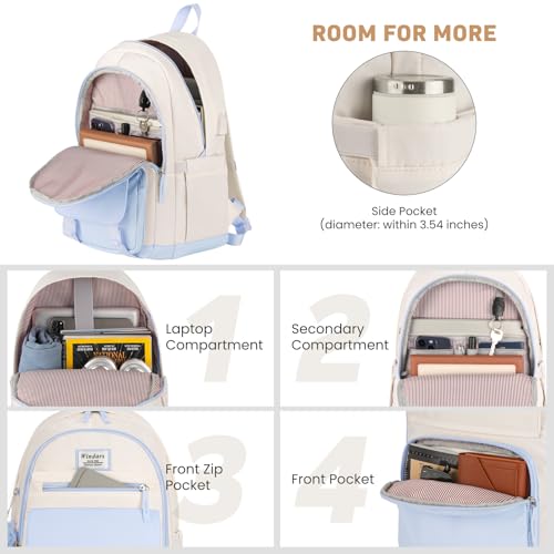 Image of WINDARS School Backpack for Teen Girls, Cute College Backpacks for Women Students Aesthetic Bookbag Large 15.6 Inch Laptop Bag Middle School Travel Back Pack (Blue Beige)