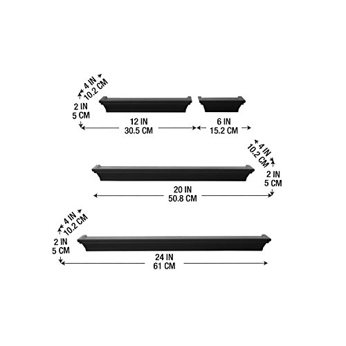 Melannco Floating Wall Shelves For Bedroom, Living Room, Bathroom, Kitchen, Nursery, Set Of 4, Black, 4 Count #TOP2