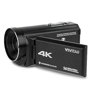 Vivitar – 4K Camcorder Ultra HD Lens, 4K Camera for Video Recording with 56MP, 13MP Sensor, 3″ Rotatable Full Color LCD Display, 18x Zoom, Waterproof 5M/ 16.4FT, Image Stabilization, Black