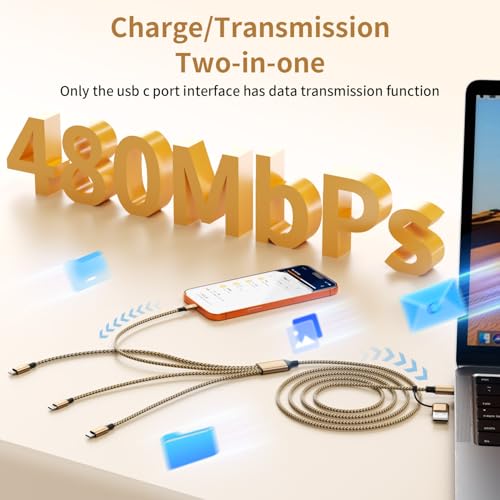 Jogrytece Travel USB A/C 4 in 2 Charging Cords,Dual Type C Mulit Charging Cable, Universal Charging Cables for All Devices,iPhone Charger Cord for iPhone Series/Galaxy/Tablets/PS (Gold) — view 3