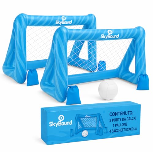 SkyBound Set 2 Porte Gonfiabili da Pallanuoto: Il miglior gioco in piscina per bambini - Porta da calcio acquatico con 4 zavorre e palla - Ideale per l'estate e feste in giardino - Pack da 2.