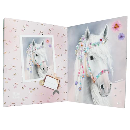 Depesche 13484 Miss Melody - Stickerbuch mit 10 Seiten Pferde Motive zum Verzieren, inkl. glitzernder Schmucksteinchen zum Aufkleben