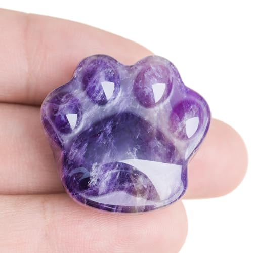 Cat Amethyst Crystals and Healing Stones, Natural Stone for Anxiety Relief, Emotional Balance & Positive Energy, Worry Stones for Stress Relief, Unique Gift for Crystal Cat Lovers Women Men (Amethyst)