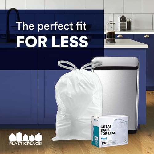 Image of Plasticplace Trash Bags, Code A Fit Compatible (100 Count) Garbage Bags Liner, White Drawstring Garbage Liners, 1.2-2 Gallon 4.5 Liter, Tear-Resistant, Scent-Free for Food Waste & Small Spaces