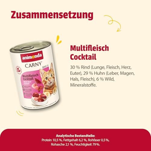 animonda Carny Katzen Nassfutter Multifleisch-Cocktail (6 x 400g), getreidefreies Katzen Nassfutter ohne Zucker, mit frischen fleischigen Zutaten