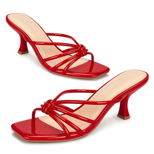 Image of Women's Strappy Square Open Toe Kitten Heels Sandals Knotted Design Summer Fashion Slip On Mule Style