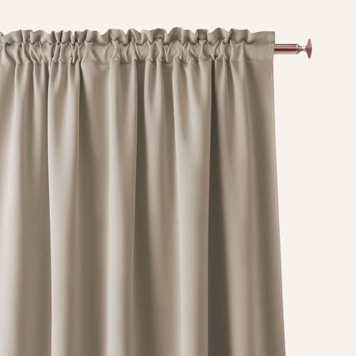 ROOM99 Tenda con nastro arricciato, Aura, 140 x 300 cm, larghezza x altezza, oscurante, decorativa, moderna, per soggiorno, camera da letto, beige, 1 pezzo